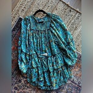 FREE PEOPLE Blue Floral Mini Dress Size XS with Slip